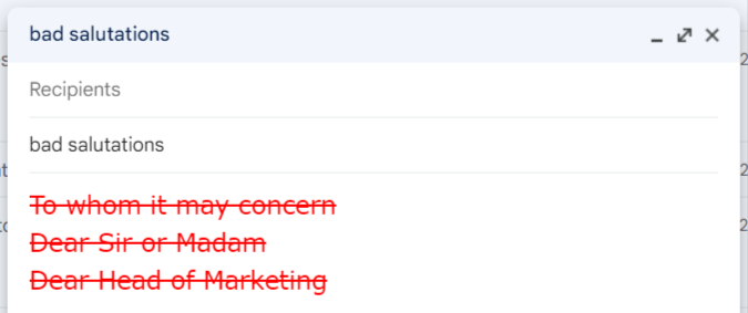Bad email salutations example
