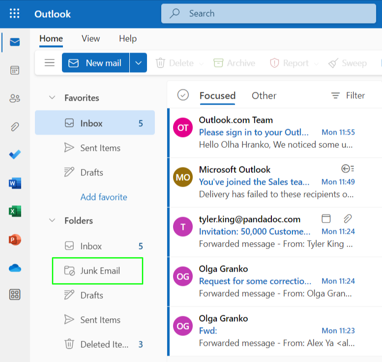 Junk Email filder in Outlook