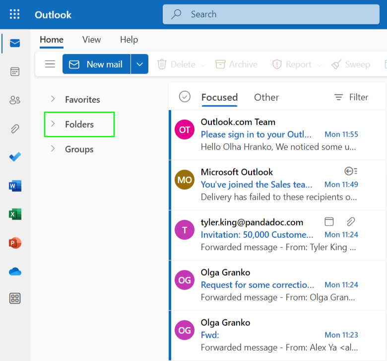 Folders in Outlook