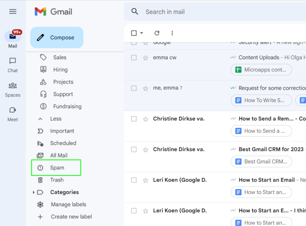 Spam folder in Gmail