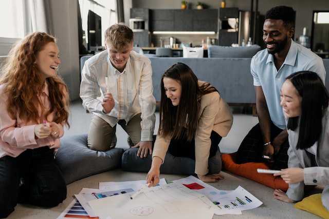 A team discussing marketing campaign