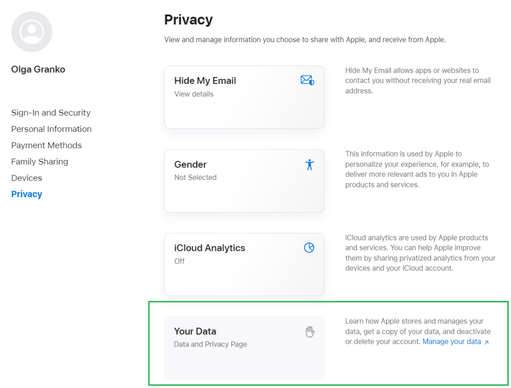 Privacy in iCloud account