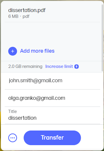 Filled form for files transfer