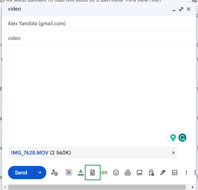 Gmail email with an attached video smaller than 25 MB