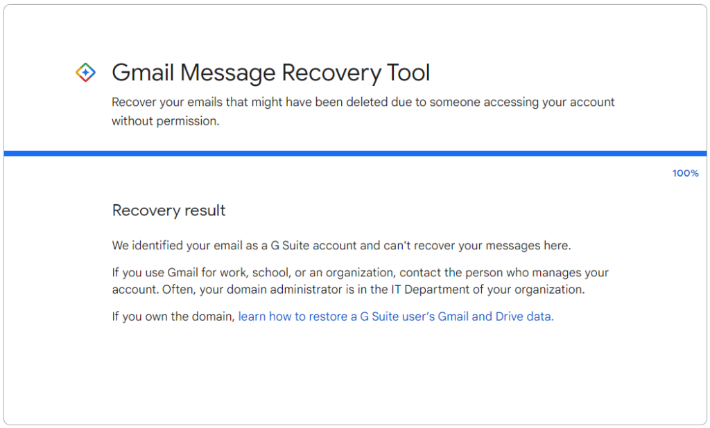 Recovery result in Gmail Message Recovery Tool