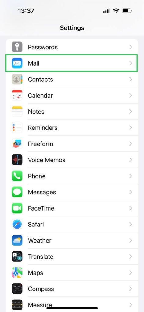 Mail settings on iPhone