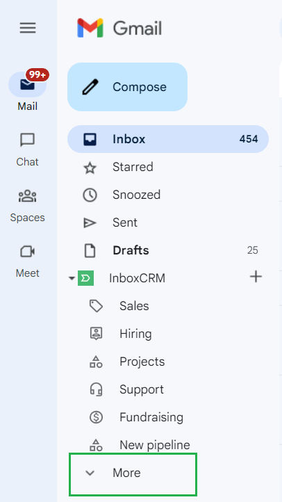 More menu in Gmail