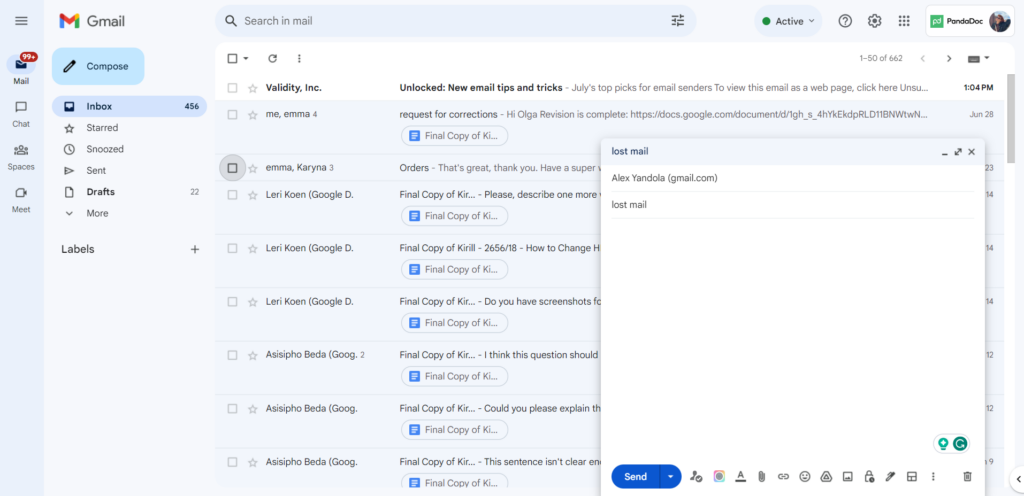 Composing a new message in Gmail