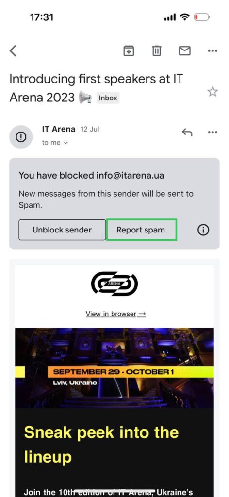 Report spam option