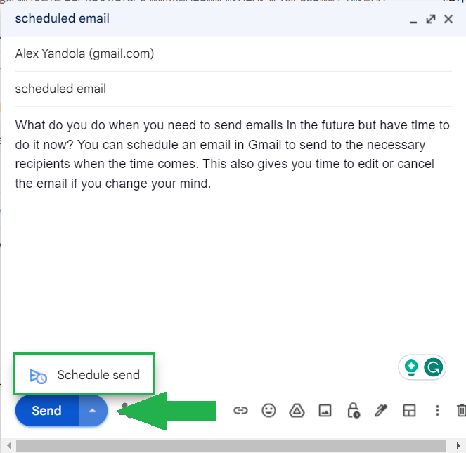 New message window, Schedule send option